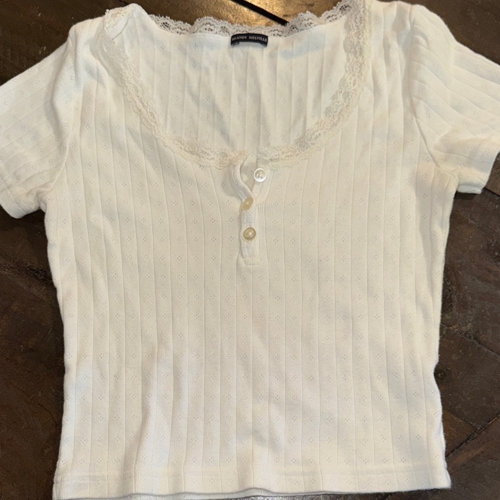 Brandy Melville White Lace Trim Top
